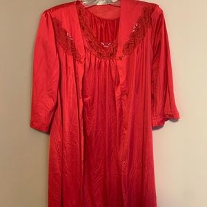 Vintage Red Christmas Nylon Nightgown and Robe Small
